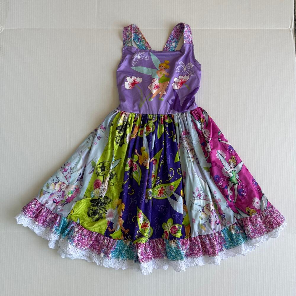 Boutique Disney Tinkerbell Fairy Dress Girls 10-12 Purple Multicolor Eyelet Lace